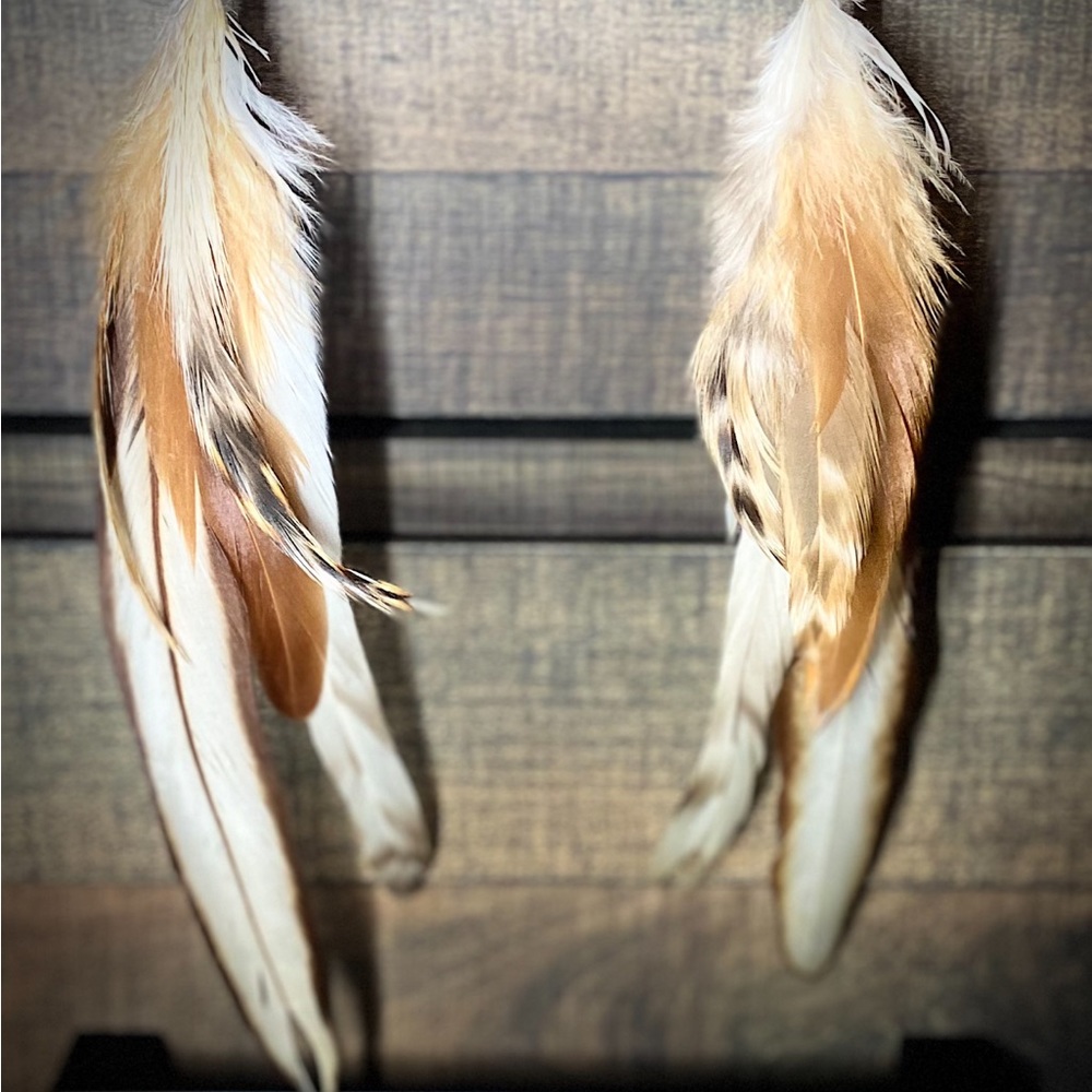 Feather Earrings- Brown and White- 7” long.❤️